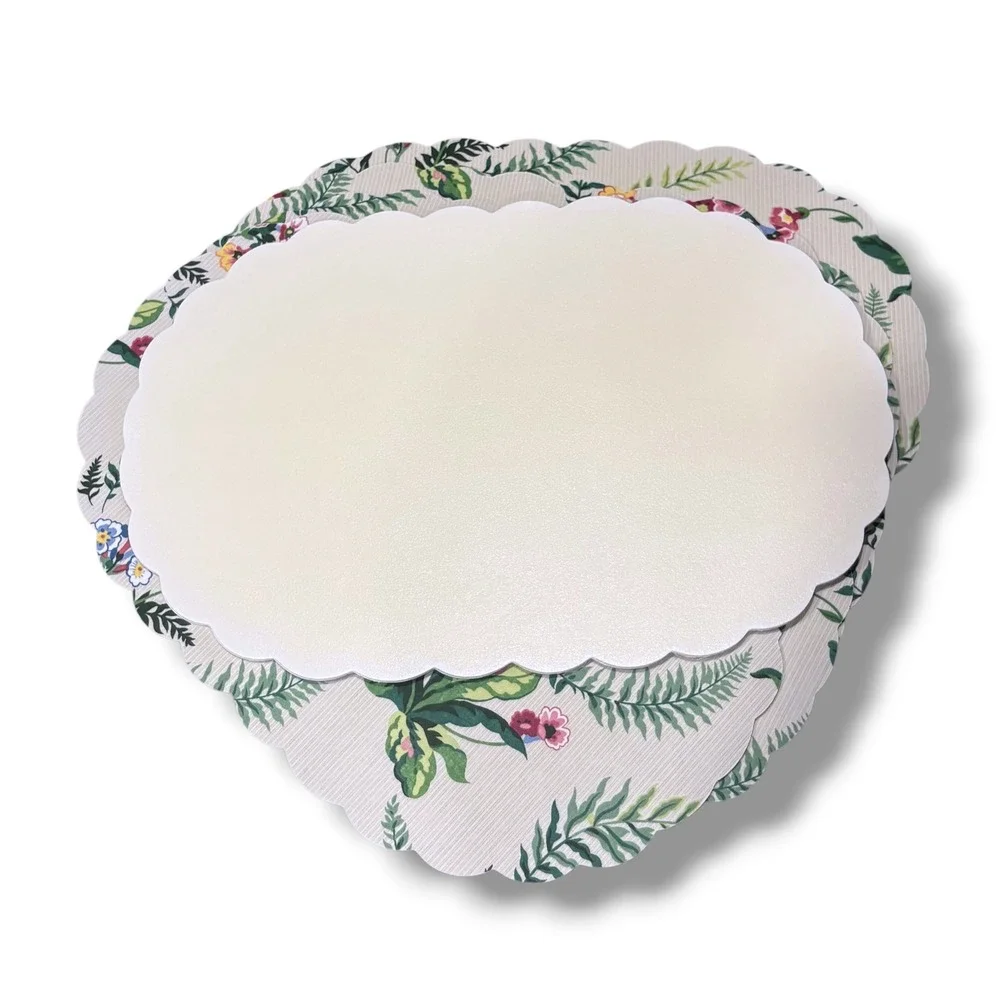 Vintage Drulane Primrose Floral Scalloped Oval Vinyl Placemats Set of‎ 6 Cream